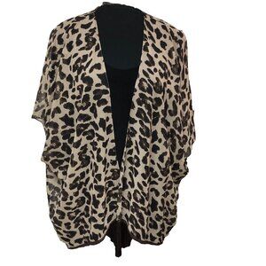 Sheer Scarf Summer Poncho Topper Women OS Animal Print Fringe Flowy BOHO